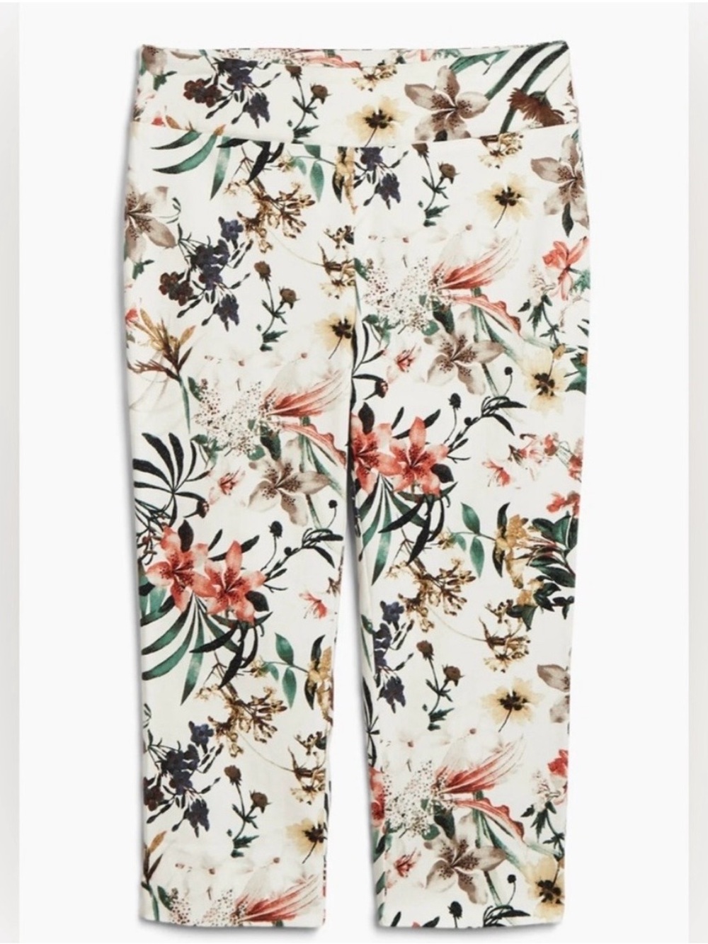 Floral Print Capri Leggings in Cream and Multicolor